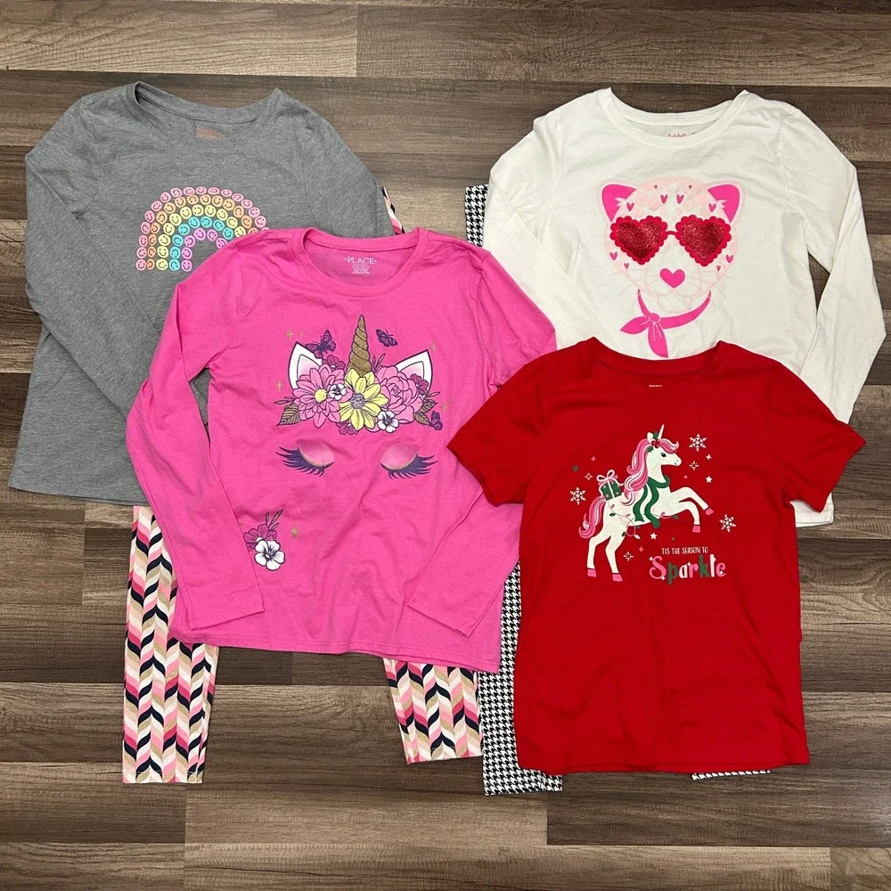 Children's Place Cat & Jack Girls 6pc Clothing Set 10-12 Pink White Unicorns Fem